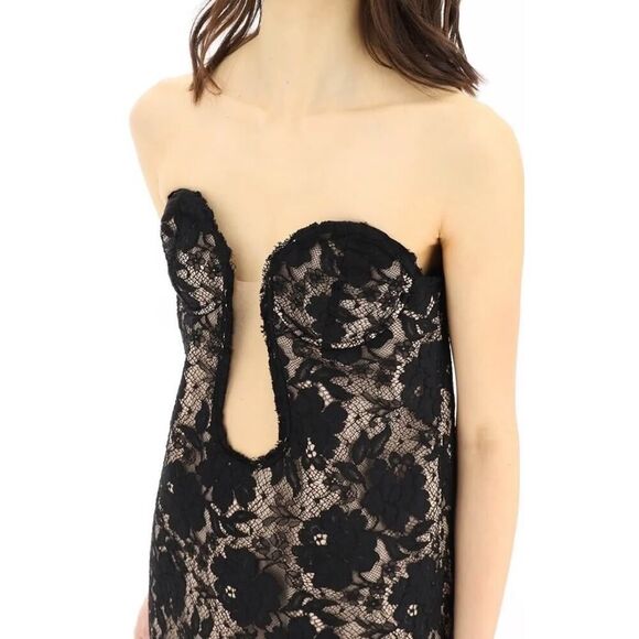 N. 21 Strapless Lace Mini Dress Black Nude Mesh Bustier Italy Size IT 42 US 6 - Picture 5 of 16